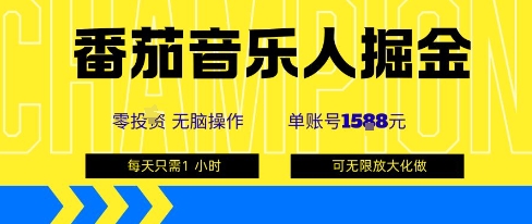 番茄音乐人掘金,单账号最高可撸1k+,可无限矩阵去做,零投入-润格副业网-每天分享热门副业赚钱项目