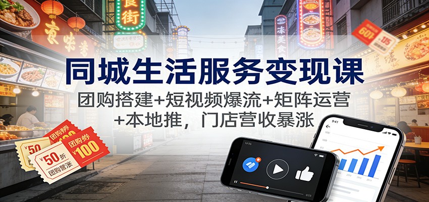 同城生活服务变现课：团购搭建+短视频爆流+矩阵运营+本地推，门店营收暴涨-润格副业网-每天分享热门副业赚钱项目
