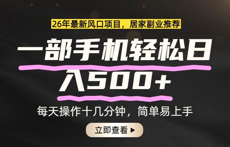 （17680期）26年居家副业首选，一部手机轻松日入500+，长期稳定可做-润格副业网-每天分享热门副业赚钱项目