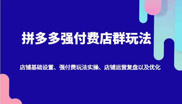 拼多多强付费店群玩法：店铺基础设置、强付费玩法实操、店铺运营复盘以及优化-润格副业网-每天分享热门副业赚钱项目