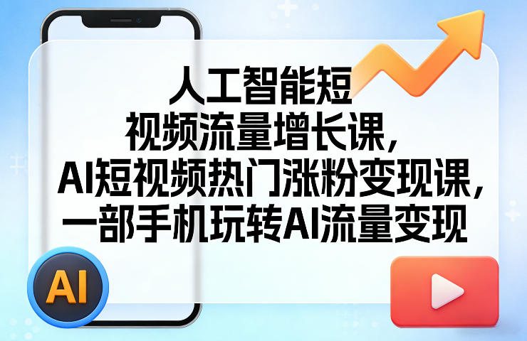 人工智能短视频流量增长课，AI短视频热门涨粉变现课，一部手机玩转AI流量变现-润格副业网-每天分享热门副业赚钱项目