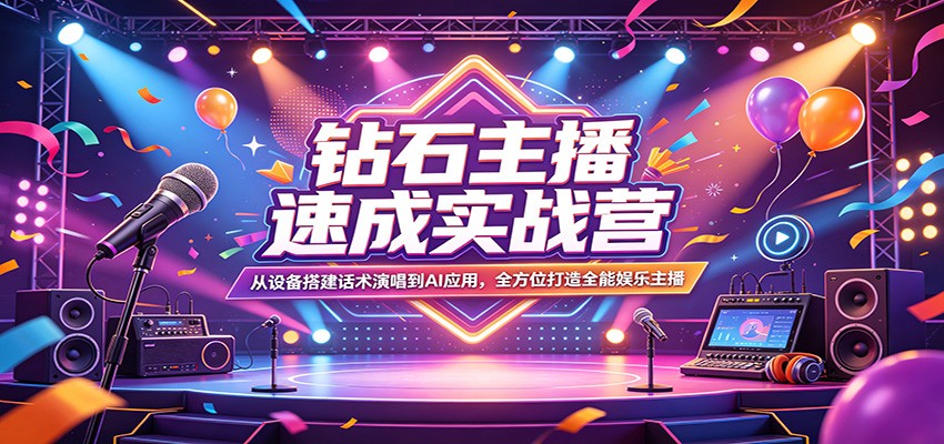 钻石主播速成实战营：从设备搭建话术演唱到AI应用，全方位打造全能娱乐主播-润格副业网-每天分享热门副业赚钱项目