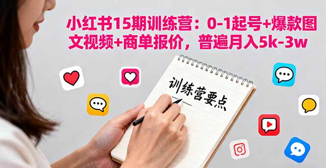 小红书15期训练营：0-1起号+爆款图文视频+商单报价，普遍月入5k-3w-润格副业网-每天分享热门副业赚钱项目