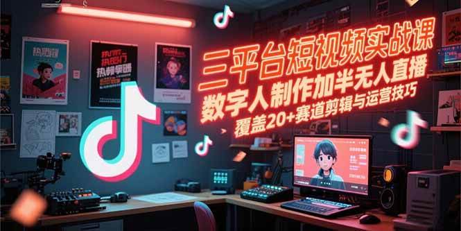 (15265期)三平台短视频实战课,数字人制作加半无人直播,覆盖20+赛道剪辑与运营技巧-润格副业网-每天分享热门副业赚钱项目