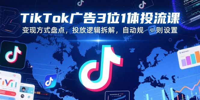 TikTok广告3位1体投流课，变现方式盘点，投放逻辑拆解，自动规则设置-润格副业网-每天分享热门副业赚钱项目