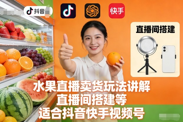 水果直播卖货玩法讲解、直播间搭建等，适合抖音快手视频号-润格副业网-每天分享热门副业赚钱项目