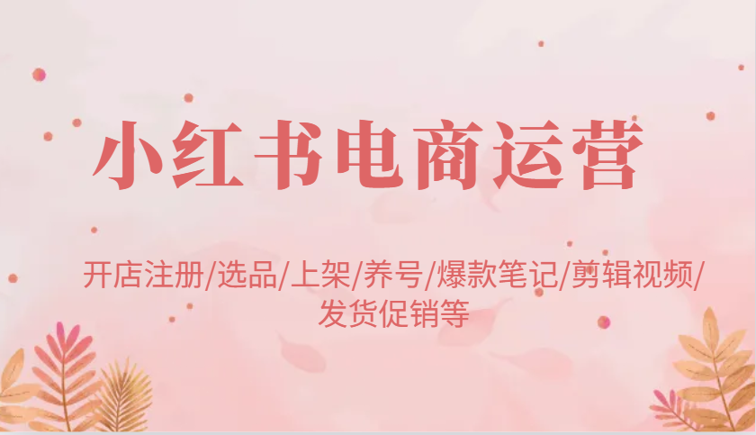 小红书电商运营：开店注册/选品/上架/养号/爆款笔记/剪辑视频/发货促销等-润格副业网-每天分享热门副业赚钱项目
