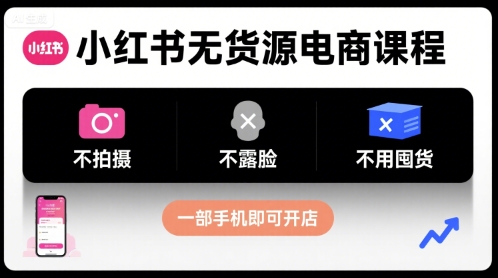 小红书无货源电商课程，不拍摄不露脸不用囤货，一部手机即可开店-润格副业网-每天分享热门副业赚钱项目