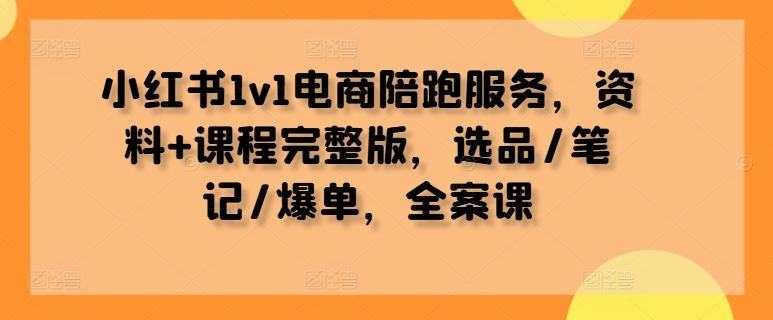 小红书1v1电商陪跑服务,资料+课程完整版,选品/笔记/爆单,全案课-润格副业网-每天分享热门副业赚钱项目