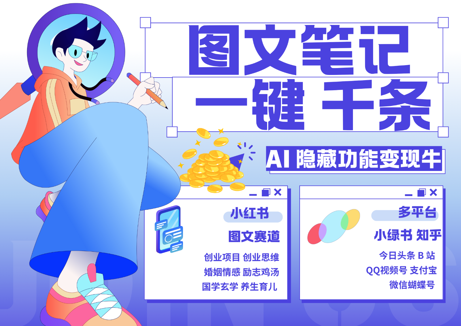 1键生成数千条图文 创业国学 秒生笔记 小红书小绿书图文 轻松引流 变现30000+-润格副业网-每天分享热门副业赚钱项目