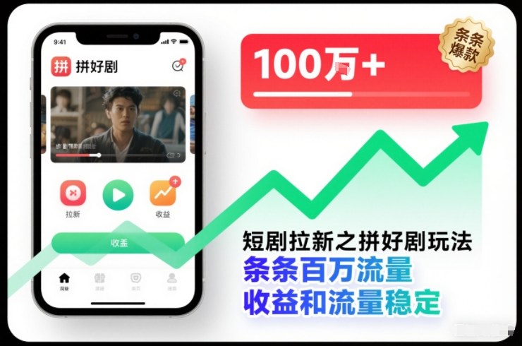 短剧拉新之拼好剧玩法，条条百万流量，收益和流量稳定-润格副业网-每天分享热门副业赚钱项目