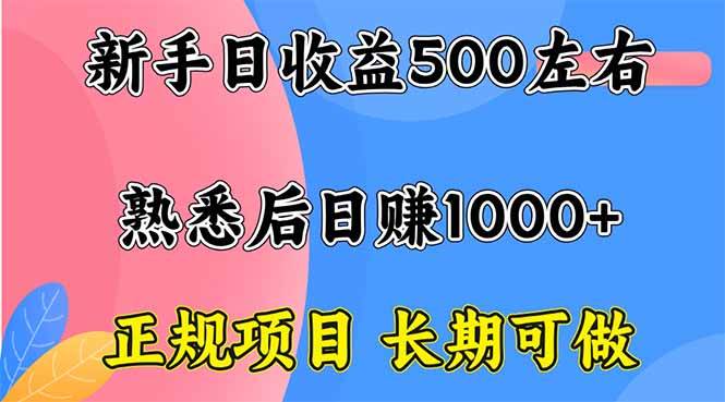 （16132期）新手日收益500+ 正规项目 长期可做-润格副业网-每天分享热门副业赚钱项目