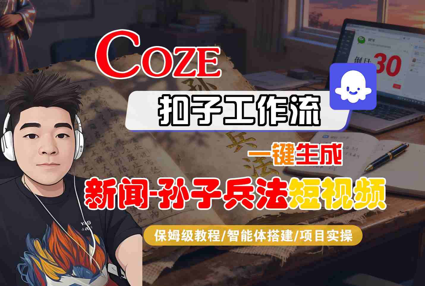 Coze扣子智能体工作流一键生成“新闻-孙子兵法“短视频，全流程保姆级教学-润格副业网-每天分享热门副业赚钱项目