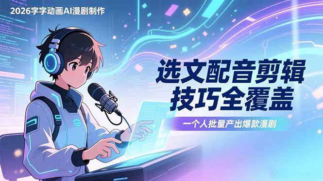 (17477期)2026字字动画AI漫剧制作-1期,选文配音剪辑技巧全覆盖,一个人就能批量产出爆款漫剧-润格副业网-每天分享热门副业赚钱项目