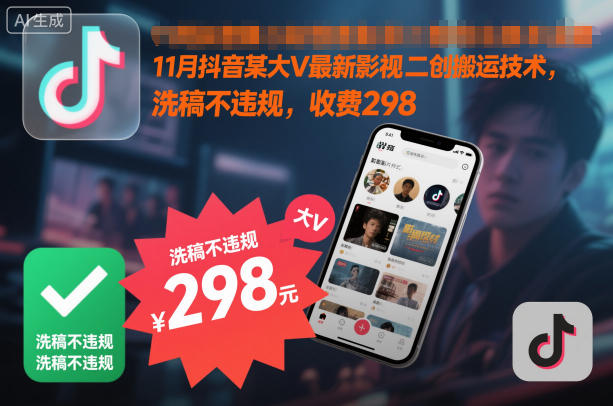 11月抖音某大V最新影视二创搬运技术，洗稿不违规，收费298-润格副业网-每天分享热门副业赚钱项目