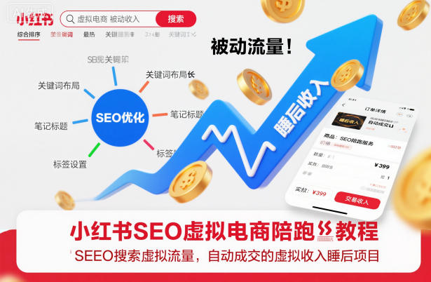 小红书SEO虚拟电商陪跑教程，实现seo搜索被动流量，自动成交的被动收入睡后项目-润格副业网-每天分享热门副业赚钱项目