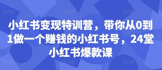 小红书变现特训营,带你从0到1做一个赚钱的小红书号,24堂小红书爆款课-润格副业网-每天分享热门副业赚钱项目