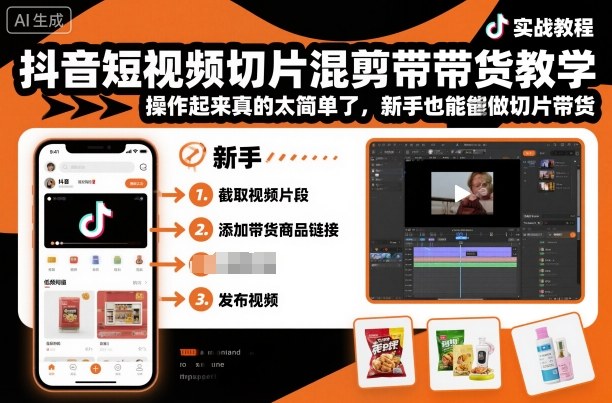抖音短视频切片混剪带货教学,操作起来真的太简单了,新手也能做切片带货-润格副业网-每天分享热门副业赚钱项目