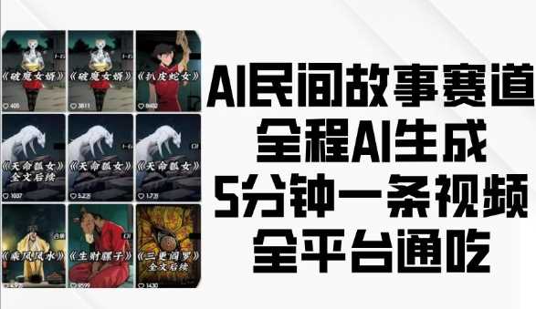 AI民间故事赛道，全程AI生成5分钟一条视频，全平台通吃-润格副业网-每天分享热门副业赚钱项目