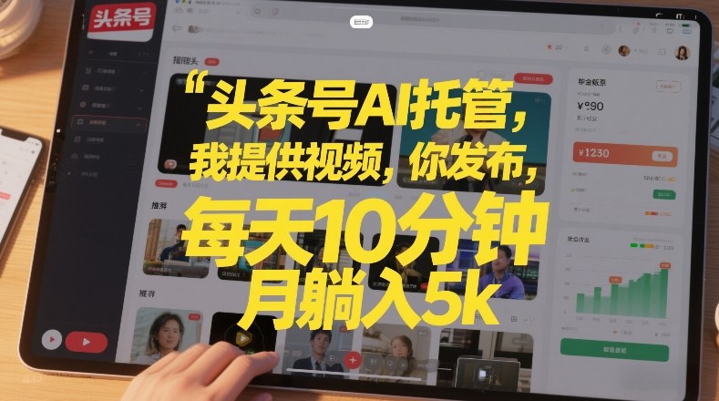 头条号AI托管,我提供视频,你发布,每天10分钟,月躺入5k+【揭秘】-润格副业网-每天分享热门副业赚钱项目