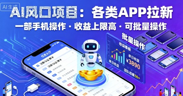 AI风口项目，各类APP拉新，一部手机就可以操作，收益上限高，可批量操作-润格副业网-每天分享热门副业赚钱项目