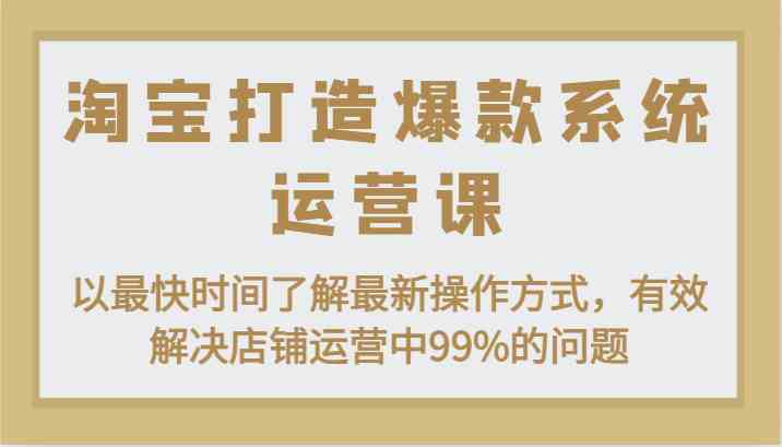 淘宝打造爆款系统运营课：以最快时间了解最新操作方式，有效解决店铺运营中99%的问题-润格副业网-每天分享热门副业赚钱项目