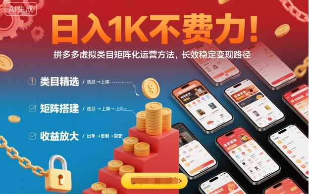日入1K不费力！拼多多虚拟类目矩阵化运营方法，长效稳定变现路径-润格副业网-每天分享热门副业赚钱项目