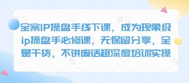 全案IP操盘手线下课，成为现象级ip操盘手必修课，无保留分享，全是干货，不讲废话超深度培训实操-润格副业网-每天分享热门副业赚钱项目