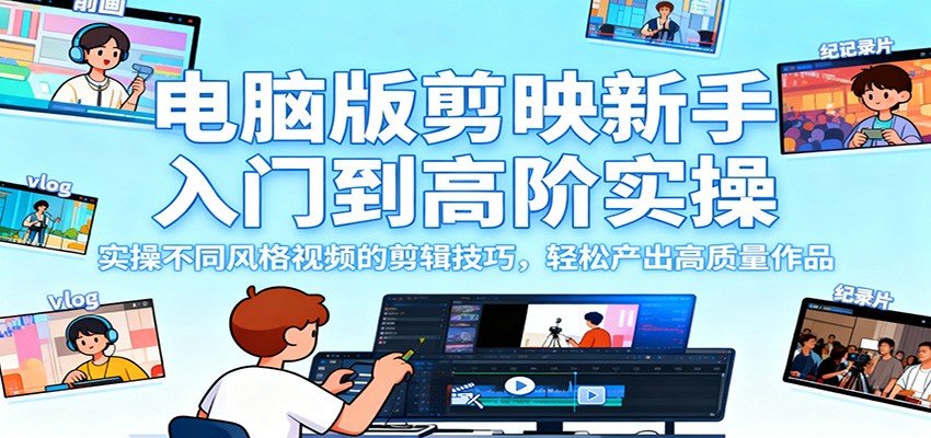 电脑版剪映新手入门到高阶实操，实操不同风格视频的剪辑技巧，轻松产出高质量作品-润格副业网-每天分享热门副业赚钱项目