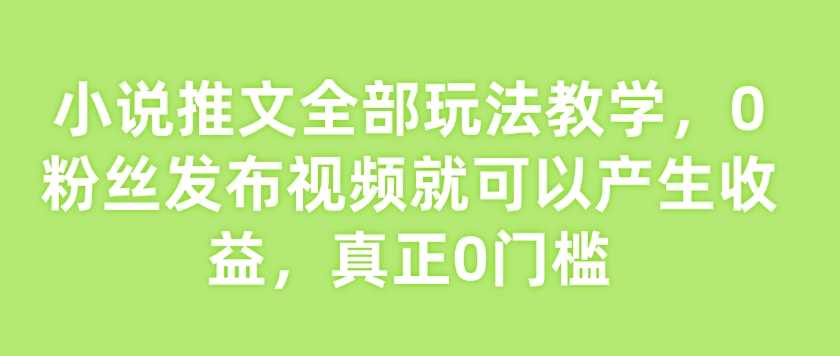 小说推文全部玩法教学，0粉丝发布视频就可以产生收益，真正0门槛-润格副业网-每天分享热门副业赚钱项目
