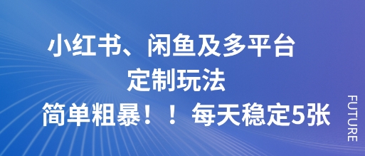 小红书、闲鱼及多平台定制玩法简单粗暴！每天稳定5张-润格副业网-每天分享热门副业赚钱项目