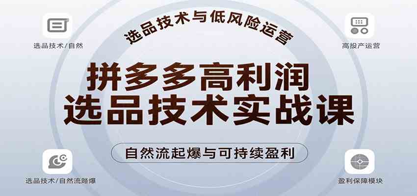 拼多多高利润选品技术实战课，手把手教学自然流高投产起爆，实现低风险可持续盈利-润格副业网-每天分享热门副业赚钱项目