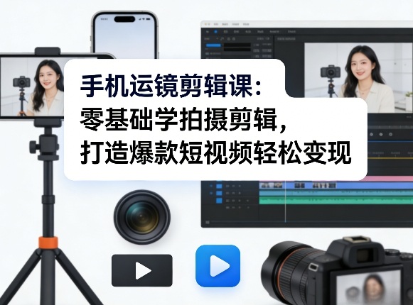 手机运镜剪辑课：零基础学拍摄剪辑，打造爆款短视频轻松变现-润格副业网-每天分享热门副业赚钱项目