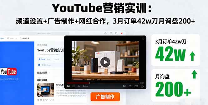 (16107期)YouTube营销实训:频道设置+广告制作+网红合作,3月订单42w刀月询盘200+-润格副业网-每天分享热门副业赚钱项目
