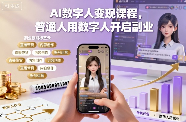 AI数字人变现课程,普通人用数字人开启副业-润格副业网-每天分享热门副业赚钱项目