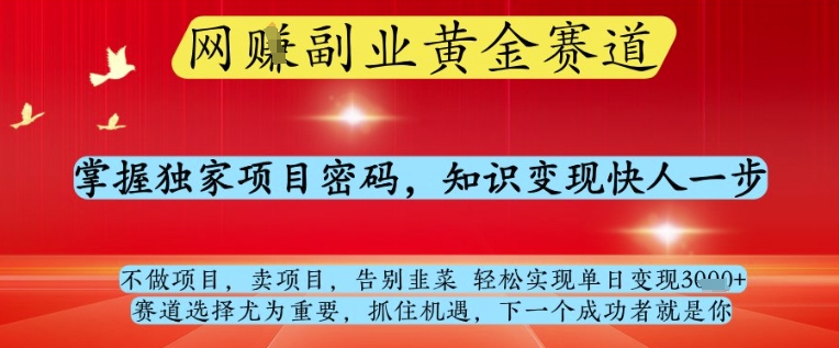 网创副业黄全赛道，掌握独家项目密码，知识变现快人一步，告别韭菜轻松实现单日变现1k+【揭秘】-润格副业网-每天分享热门副业赚钱项目