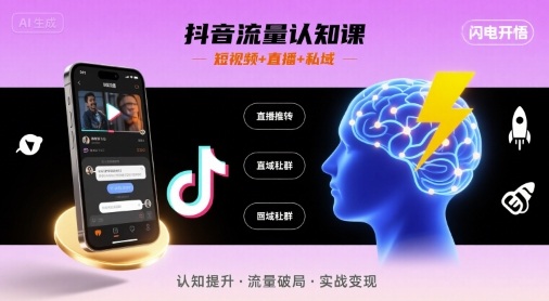 抖音流量认知课,短视频+直播+私域,认知提升,闪电开悟-润格副业网-每天分享热门副业赚钱项目