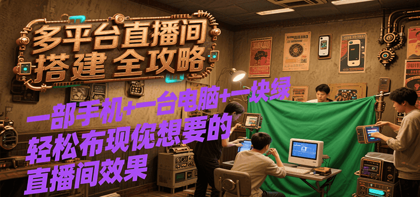多平台直播间搭建全攻略，一部手机+一台电脑+一块绿布轻松实现你想要的直播间效果-润格副业网-每天分享热门副业赚钱项目