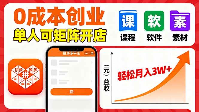 （16047期）拼多多虚拟电商，0成本，单人可矩阵开店，轻松月入3W+-润格副业网-每天分享热门副业赚钱项目