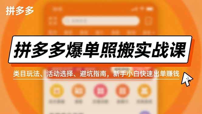 (16838期)拼多多爆单照搬实战课,类目玩法、活动选择、避坑指南,新手小白快速出单赚钱-润格副业网-每天分享热门副业赚钱项目