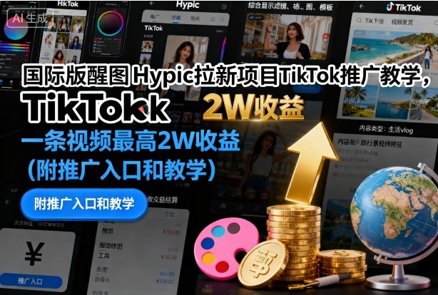 国际版醒图Hypic拉新项目TikTok推广教学,一条视频最高2W收益(附推广入口和教学)-润格副业网-每天分享热门副业赚钱项目