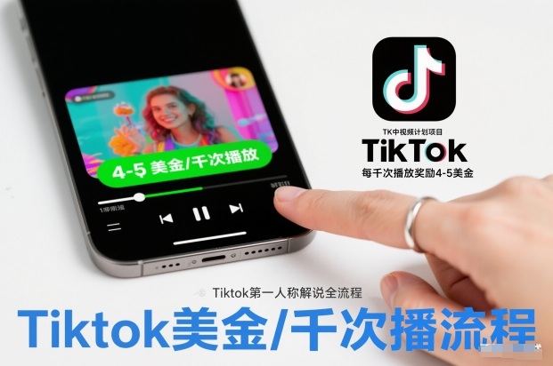 TK中视频计划项目，Tiktok第一人称解说流程，每干次播放奖励4-5美金-润格副业网-每天分享热门副业赚钱项目