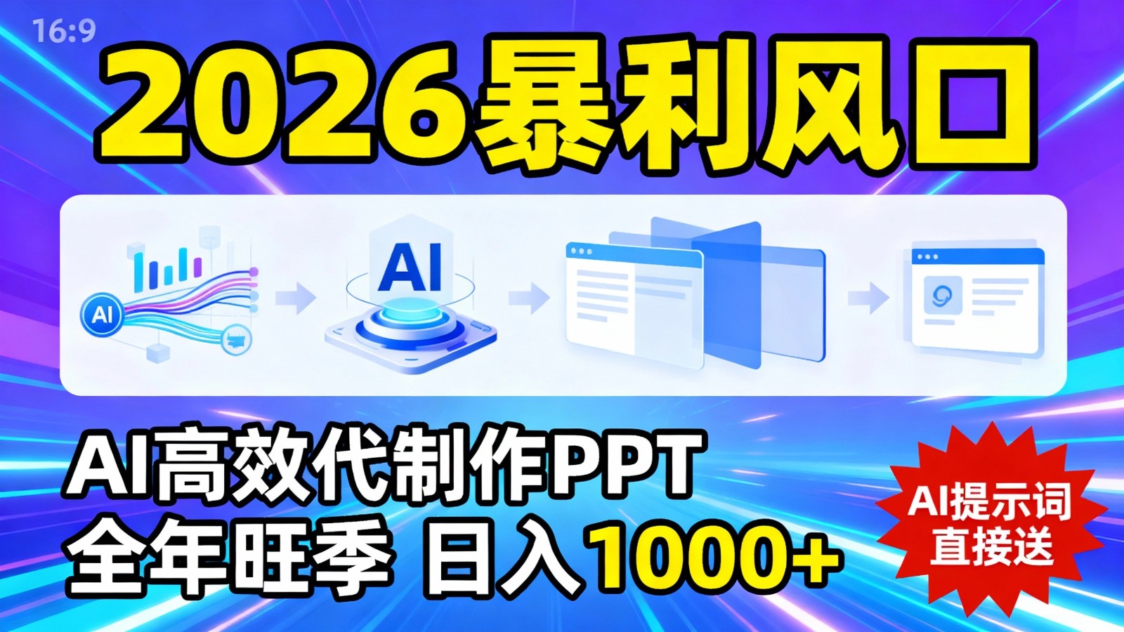 2026暴利！用AI高效代制作 PPT，全年旺季，日入 1000+，提示词直接送！-润格副业网-每天分享热门副业赚钱项目