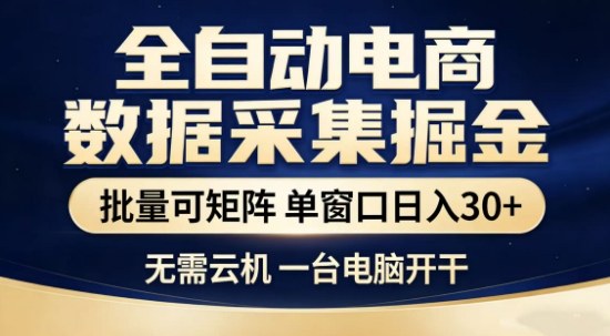 独家电商数据全自动采集项目，批量可矩阵，单窗口轻松日入3张+【揭秘】-润格副业网-每天分享热门副业赚钱项目