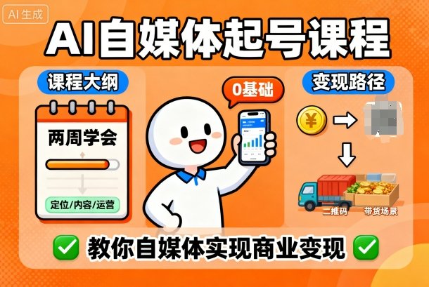 AI自媒体起号课程，0基础小白两周学会，教你自媒体实现商业变现-润格副业网-每天分享热门副业赚钱项目