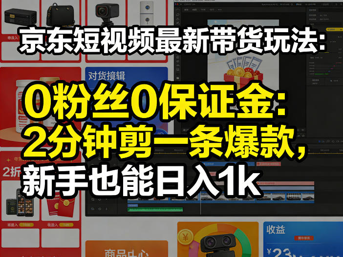 京东短视频最新带货玩法，0粉丝0保证金，2分钟剪一条爆款，新手也能日入1k+【揭秘】-润格副业网-每天分享热门副业赚钱项目