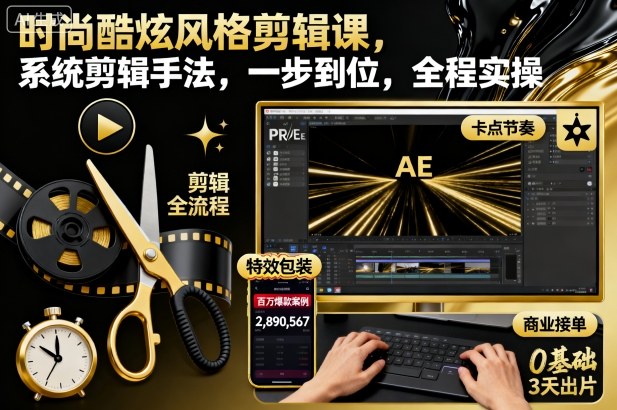 时尚酷炫风格剪辑课,系统剪辑手法,一步到位,全程实操-润格副业网-每天分享热门副业赚钱项目