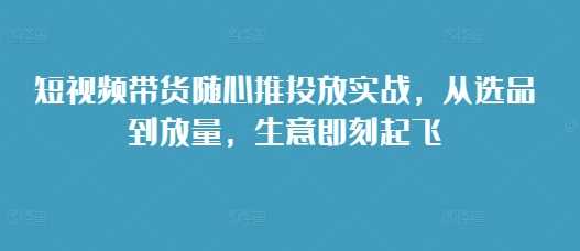 短视频带货随心推投放实战,从选品到放量,生意即刻起飞-润格副业网-每天分享热门副业赚钱项目
