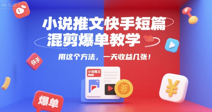小说推文快手短篇混剪爆单教学,用这个方法,一天收益几张-润格副业网-每天分享热门副业赚钱项目
