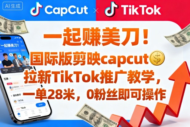 一起賺美刀！国际版剪映capcut拉新TikTok推广教学，一单28米，0粉丝即可操作（附推广入口和教学）-润格副业网-每天分享热门副业赚钱项目